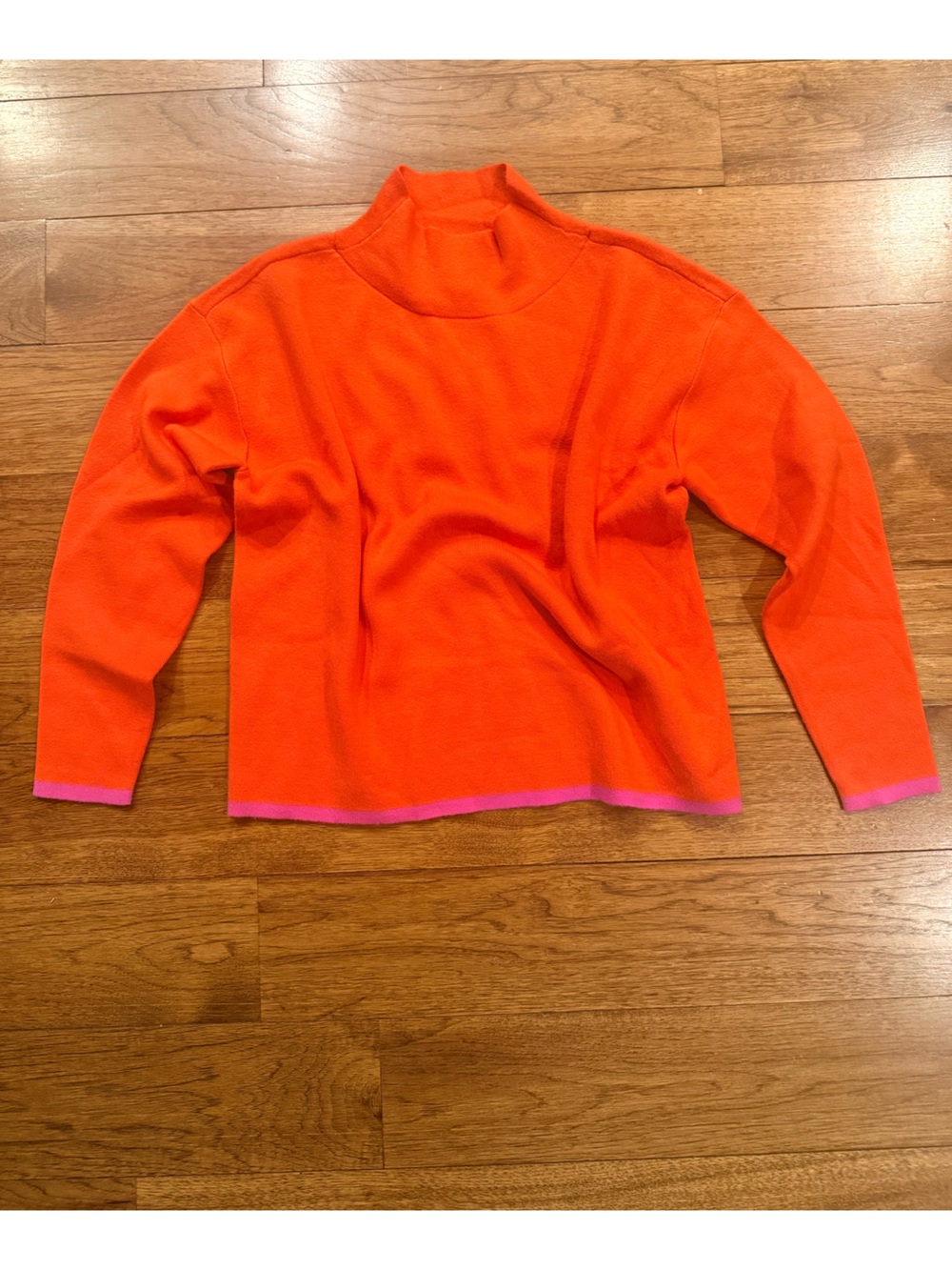 Maeve Women's Orange Mock Neck Sweater with Pink Trim